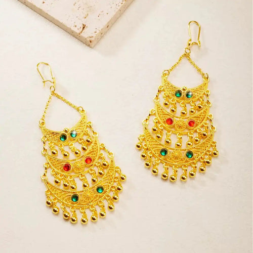 Boucles d'Oreilles Royales "Croissant de Lune" – Finition Dorée Prestige & Cristaux Précieux (Paiement à la Livraison)