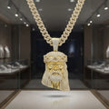 Collier Pendentif Jésus Doré 14K Bling-Bling avec Chaîne Cubaine – Style Hip-Hop & Foi Chrétienne - Paiement à la Livraison