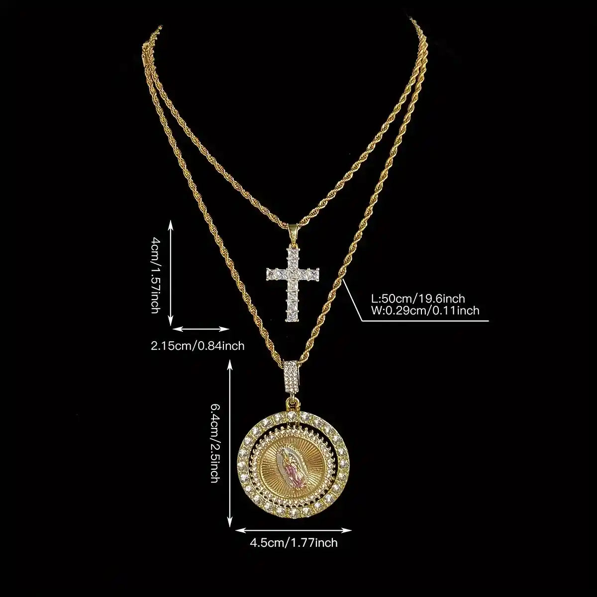Parure Bijoux 2 Pièces Sainte Vierge Marie & Croix – Collier Pendentif Rotatif Sertis de Zircons Brillants – Protection Divine & Style Hip-Hop (Paiement à la Livraison)