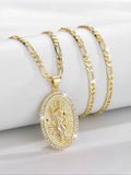 Collier Pendentif Saint Jude (San Judas) Plaqué Or 14K – Médaillon Sacré Sertie de Zircons Brillants – Protection Divine & Élégance (Paiement à la Livraison)