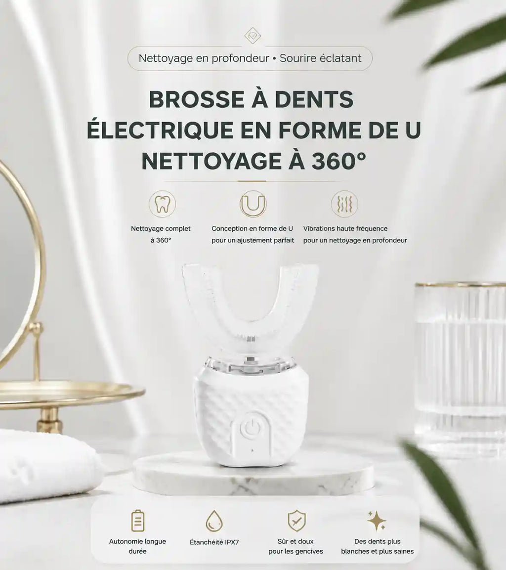 Brosse à Dents Intelligente en U 360° – Blanchiment Lumière Bleue & Nettoyage Sonique Profond