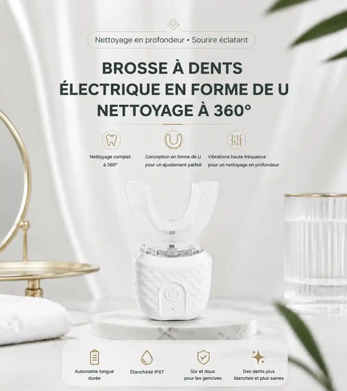 Brosse à Dents Intelligente en U 360° – Blanchiment Lumière Bleue & Nettoyage Sonique Profond