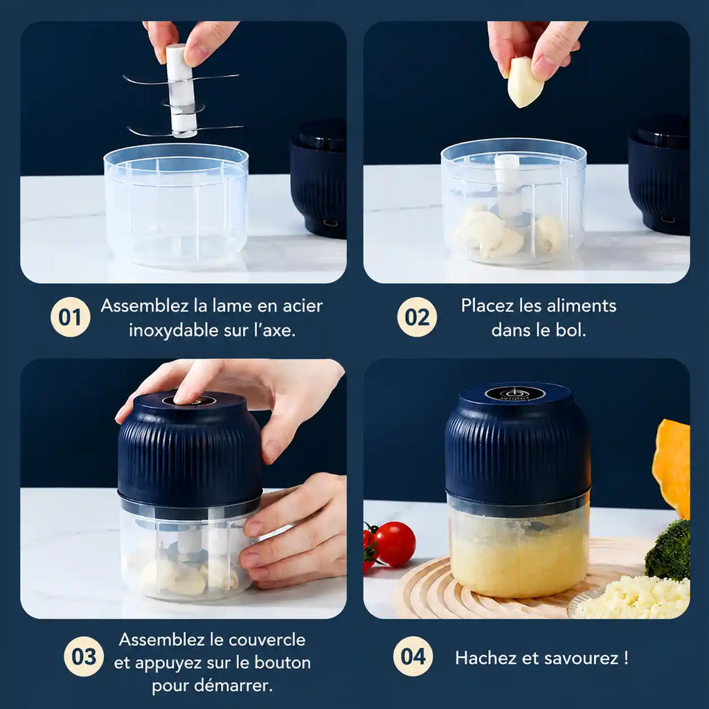 Mini Hachoir Électrique Sans Fil USB – Pour Ail, Oignon, Piment & Condiments