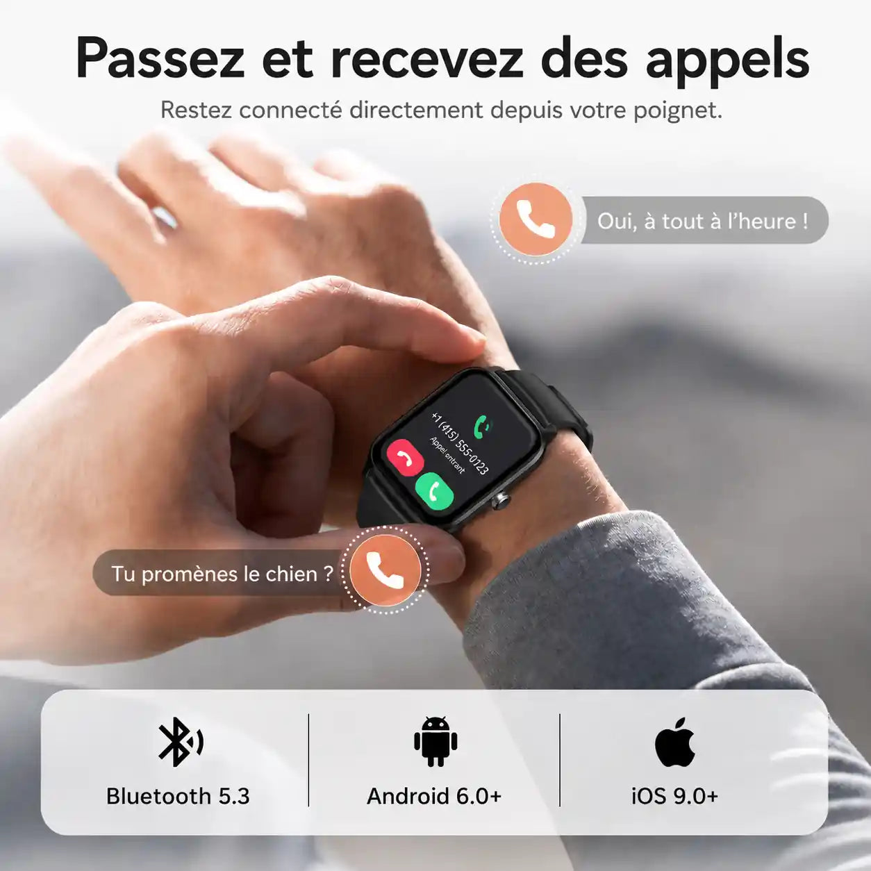 Montre Connectée 3-en-1 avec 2 Bracelets (Silicone + Acier Milanais) – Écran Tactile 2.01" – Compatible iOS/Android