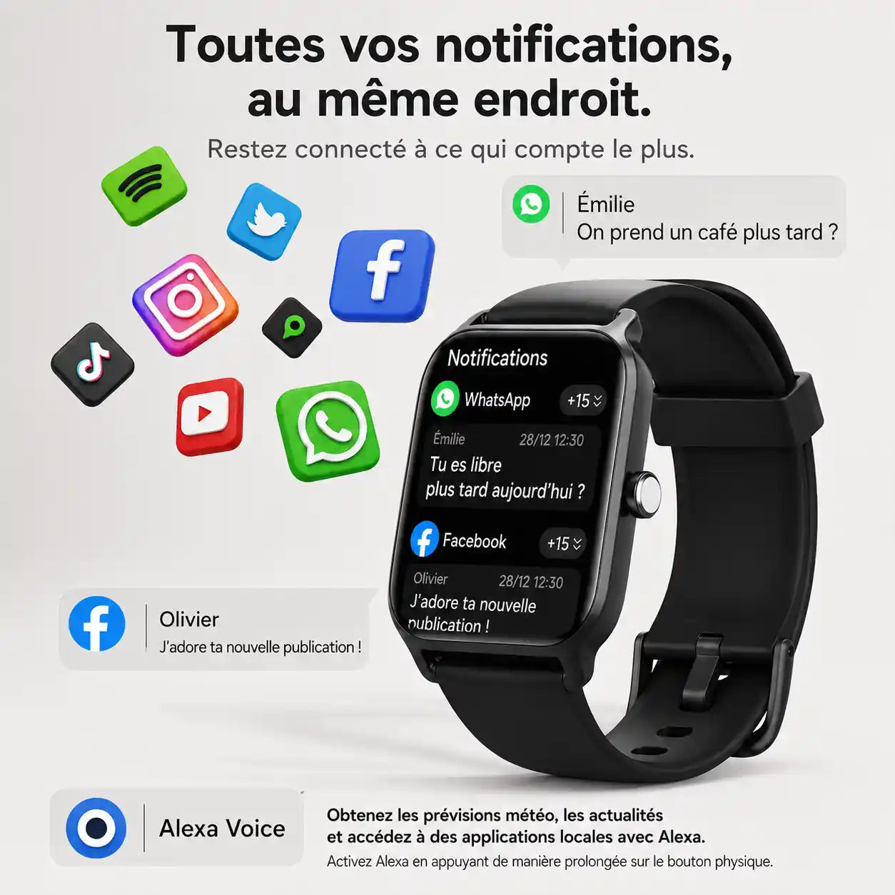 Montre Connectée 3-en-1 avec 2 Bracelets (Silicone + Acier Milanais) – Écran Tactile 2.01" – Compatible iOS/Android
