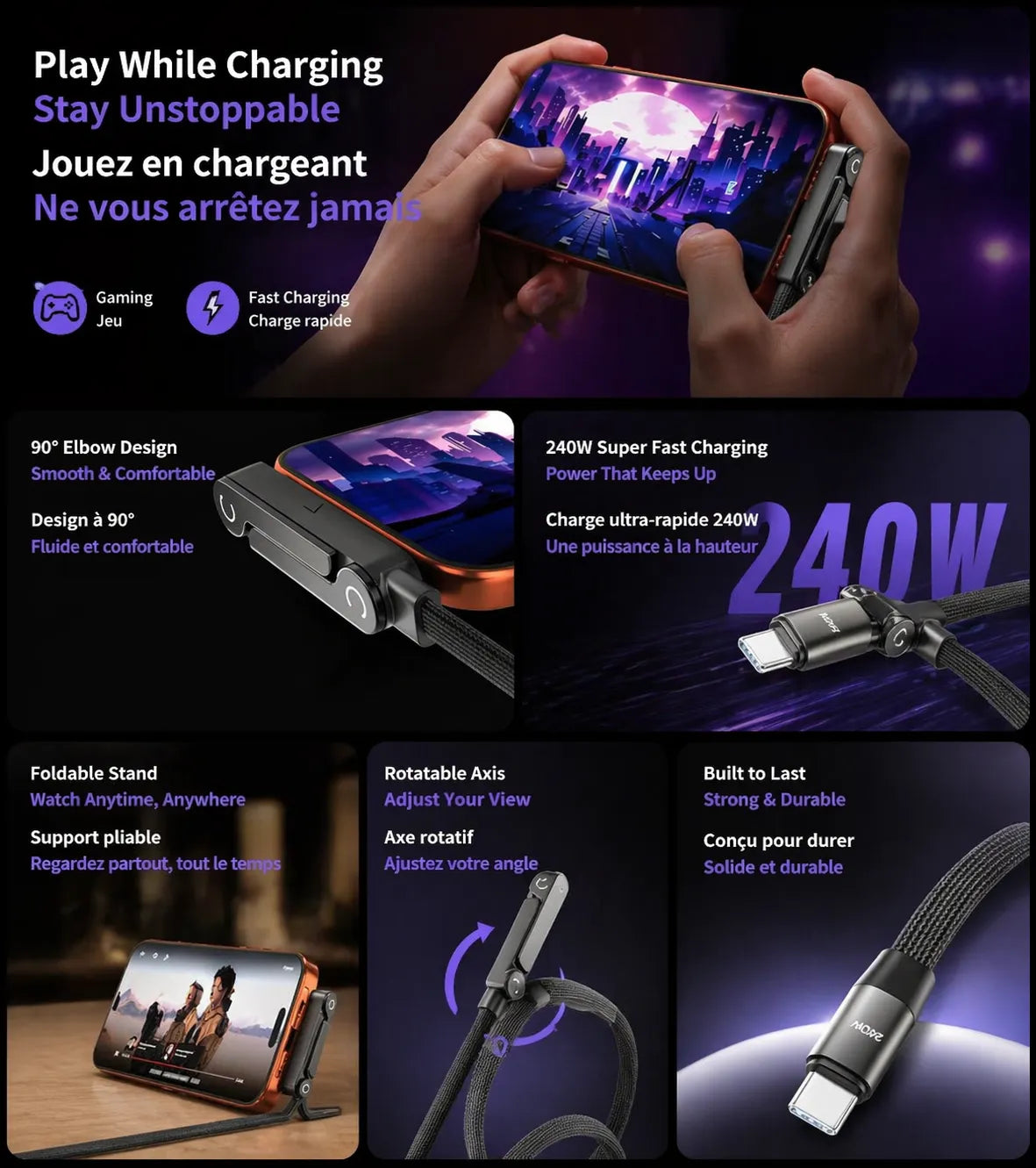 Câble de Charge 240W🔥 (Acheter 1 + 1 Offert) - Paiement à la Livraison