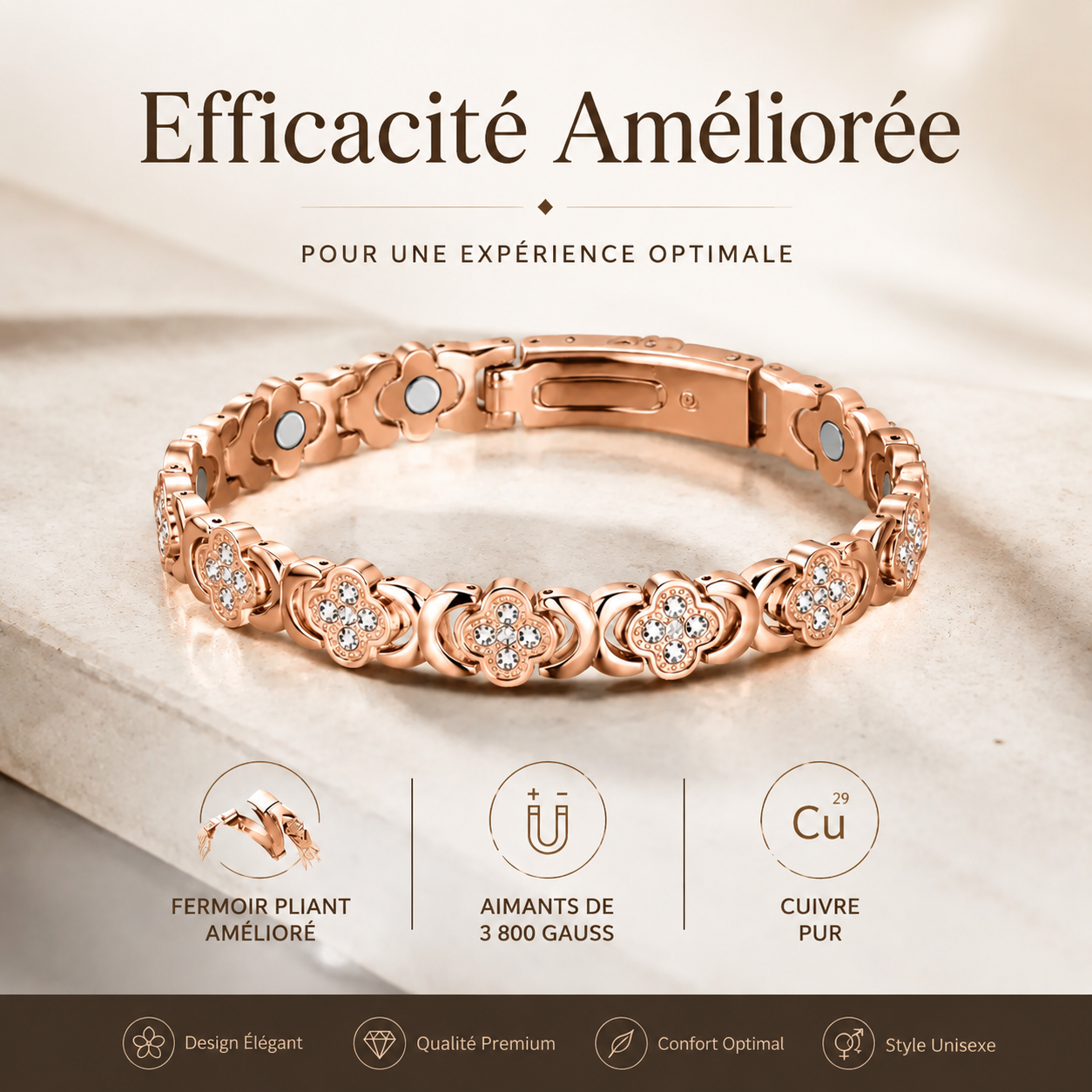 Bracelet de Luxe Trèfle de la Fortune - Édition Cristaux Scintillants (Paiement à la Livraison)