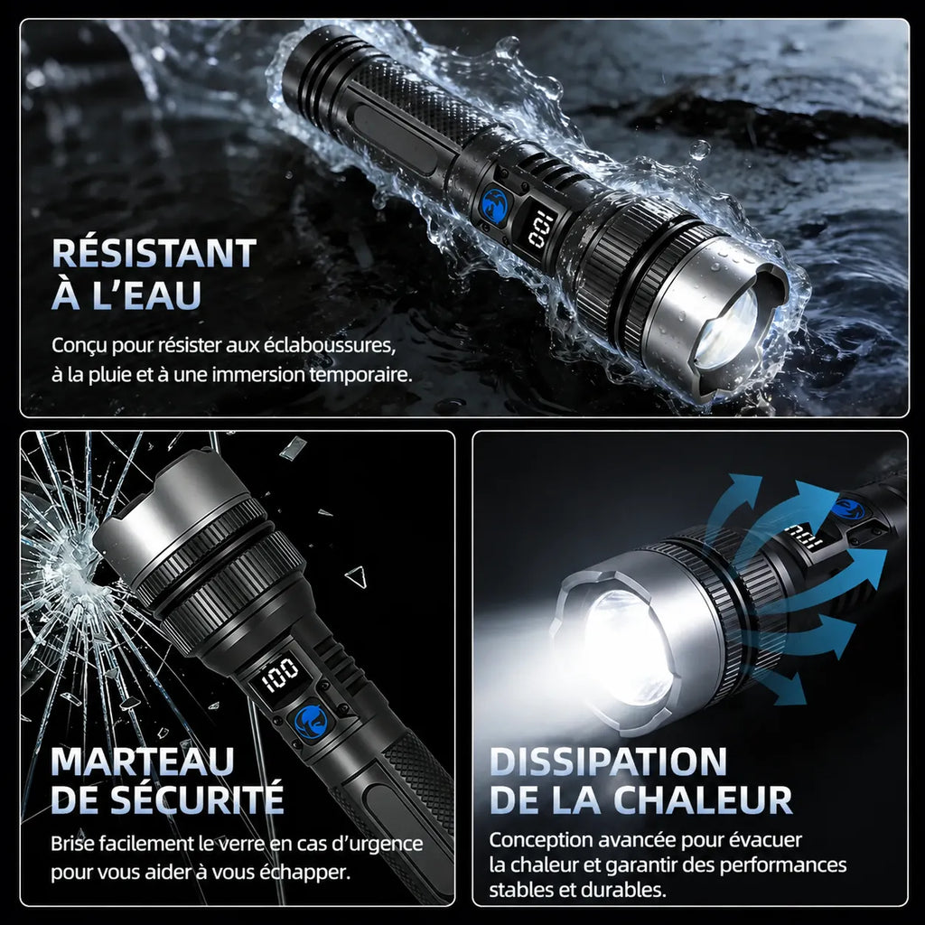 Lampe Torche Tactique Super Puissante 2-en-1 OmniGlow & Batterie de Secours d'Urgence [Paiement à la Livraison]