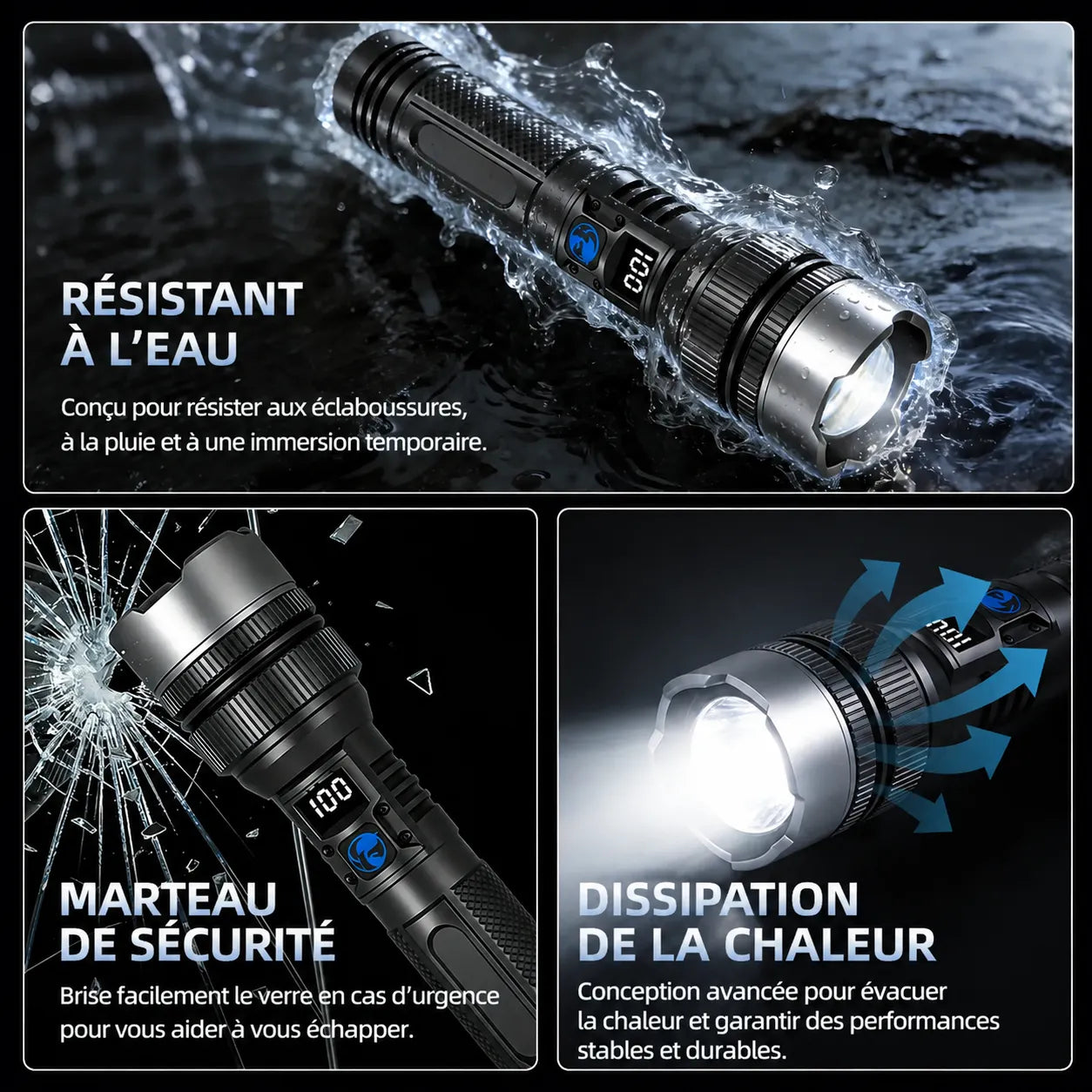 Lampe Torche Tactique Super Puissante 2-en-1 OmniGlow & Batterie de Secours d'Urgence [Paiement à la Livraison]
