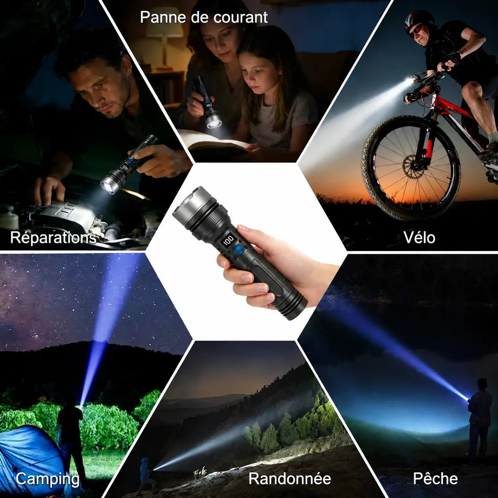 Lampe Torche Tactique Super Puissante 2-en-1 OmniGlow & Batterie de Secours d'Urgence [Paiement à la Livraison]