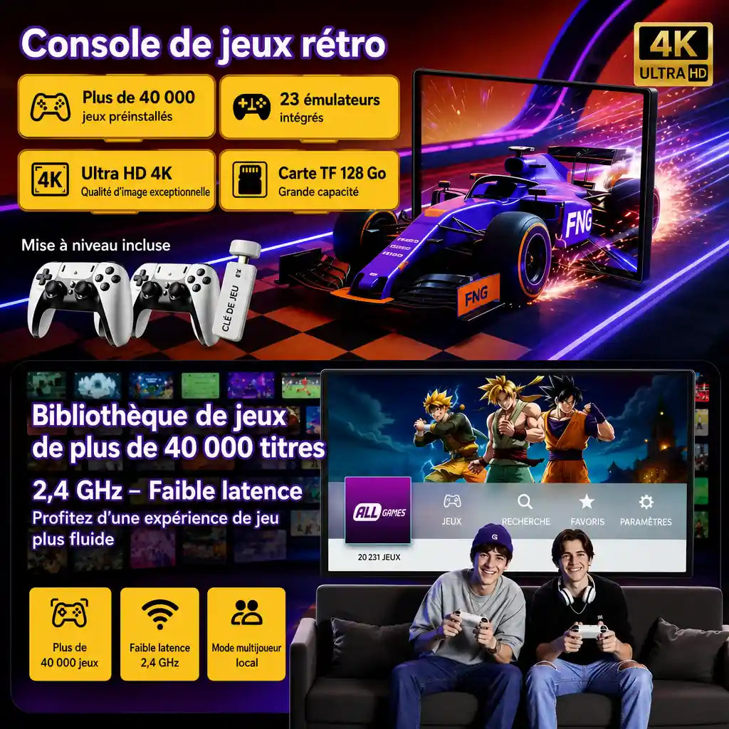 Nouveauté 2026 - Console Rétro HDMI 128Go | 40 000+ Jeux & 2 Manettes | Stock à Dakar | Paiement à la livraison