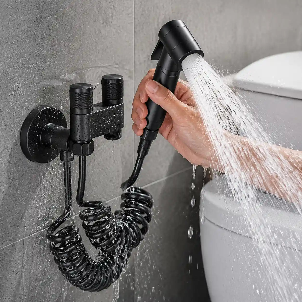 Pistolet Nettoyeur Haute Pression WC – Kit Complet Anti-Fuite pour Salle de Bain (Gris Métallisé)