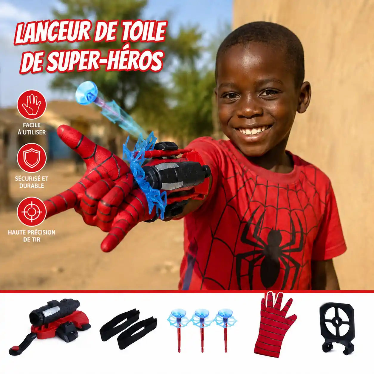 Lanceur de Toile Spider-Man avec Gant + 3 Cibles Lumineuses LED – Set Héros Complet