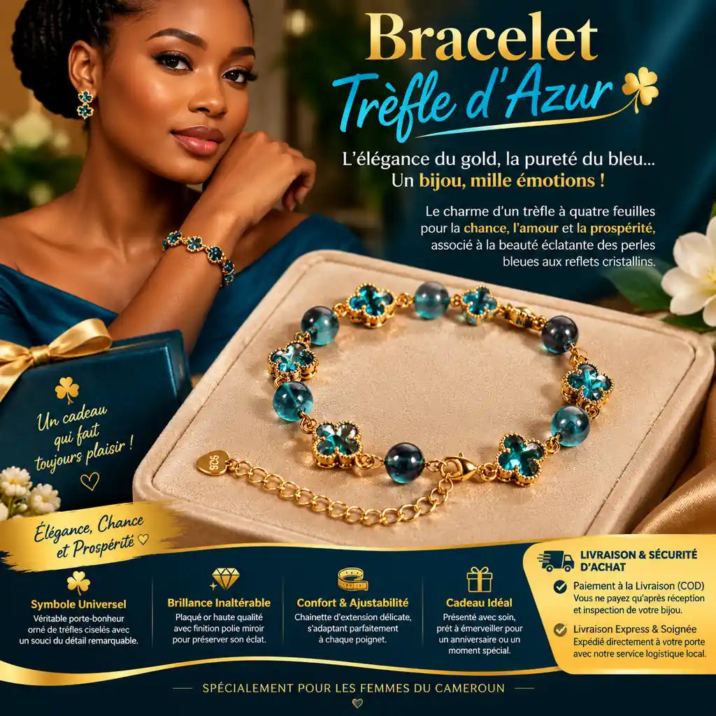 Bracelet Porte-Bonheur "Bleu Mirage" – Trèfle de Chance & Agate Raffinée