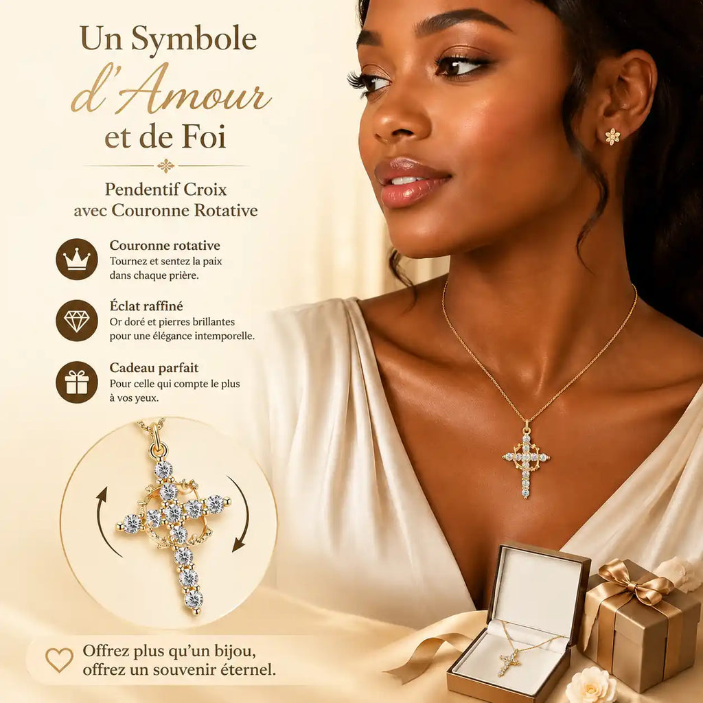 Collier Croix Royale avec Couronne Plaquée Or – Pendentif Sacré Scintillant & Inoxydable (Paiement à la Livraison)