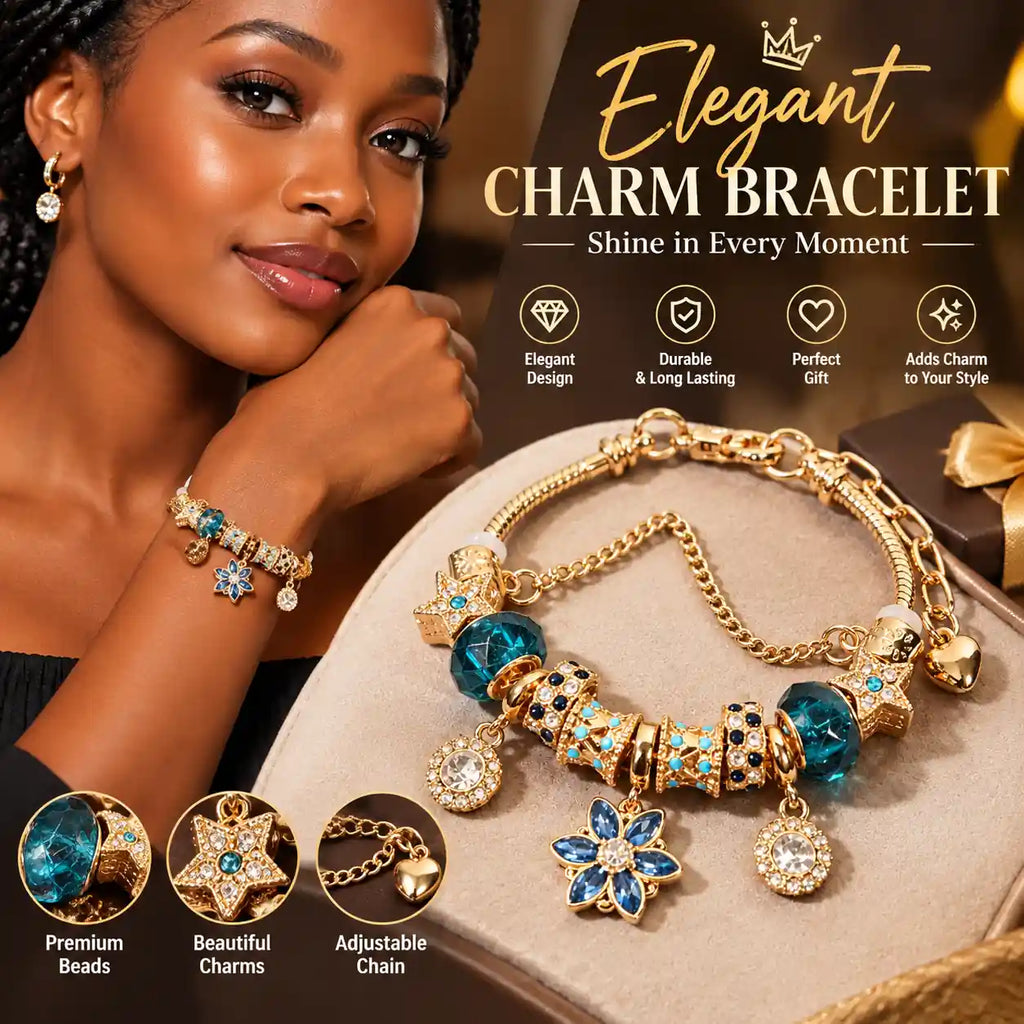 Bracelet Royal Bleu Saphir & Or Impérial – Style Bohème Vintage avec Cristal Étoilé & Fleur Scintillante (Paiement à la Livraison)