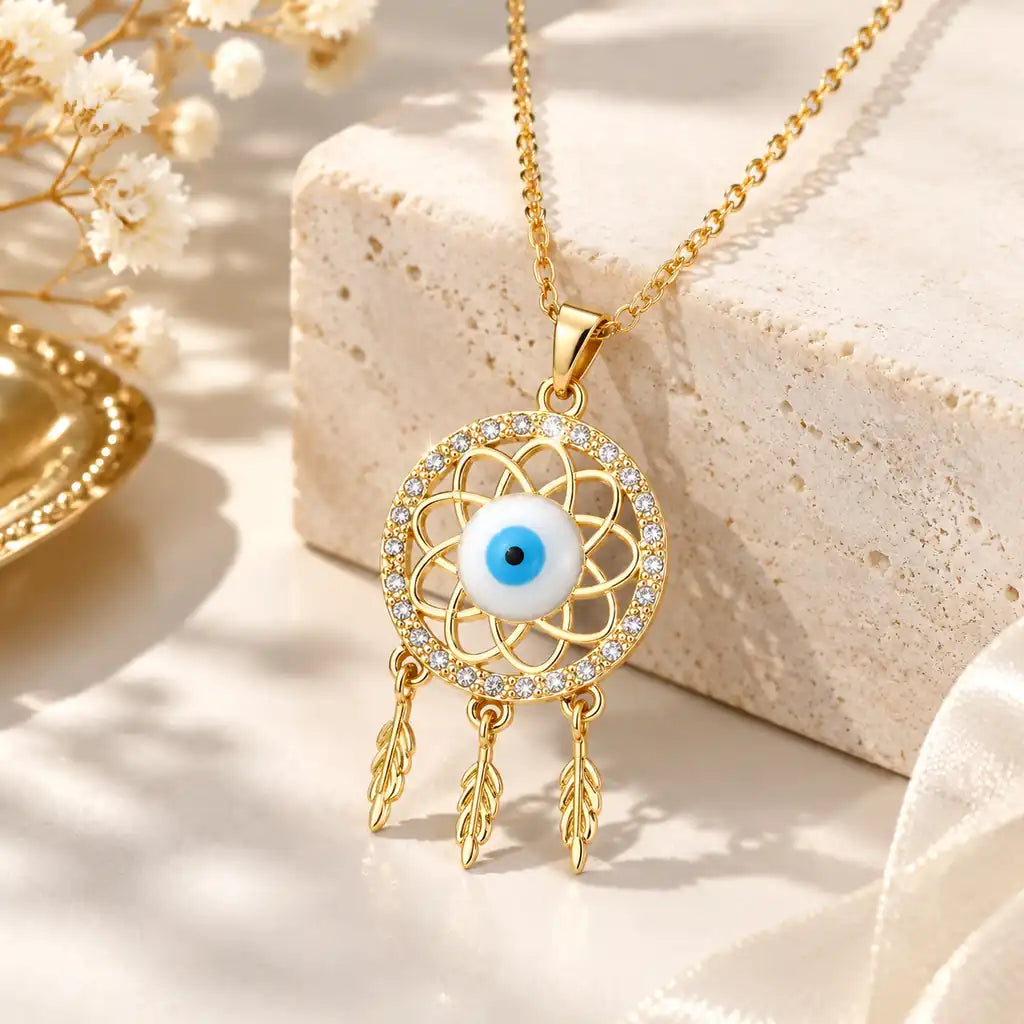 Collier Majestueux "Attrape-Rêves Protecteur" – Oeil Céleste & Or Fin