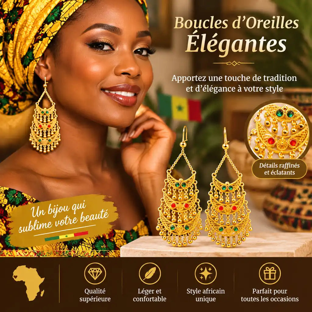 Boucles d'Oreilles Royales "Croissant de Lune" – Finition Dorée Prestige & Cristaux Précieux (Paiement à la Livraison)