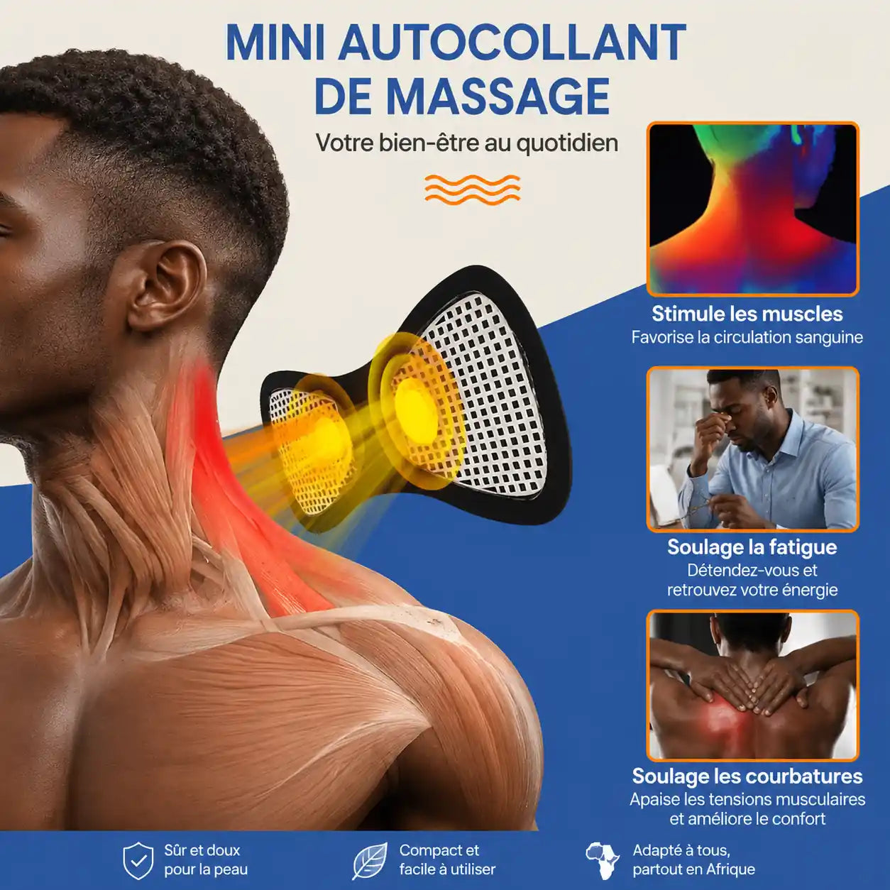 Patch Massage Intelligent EMS - 8 Modes 19 Intensites avec Telecommande
