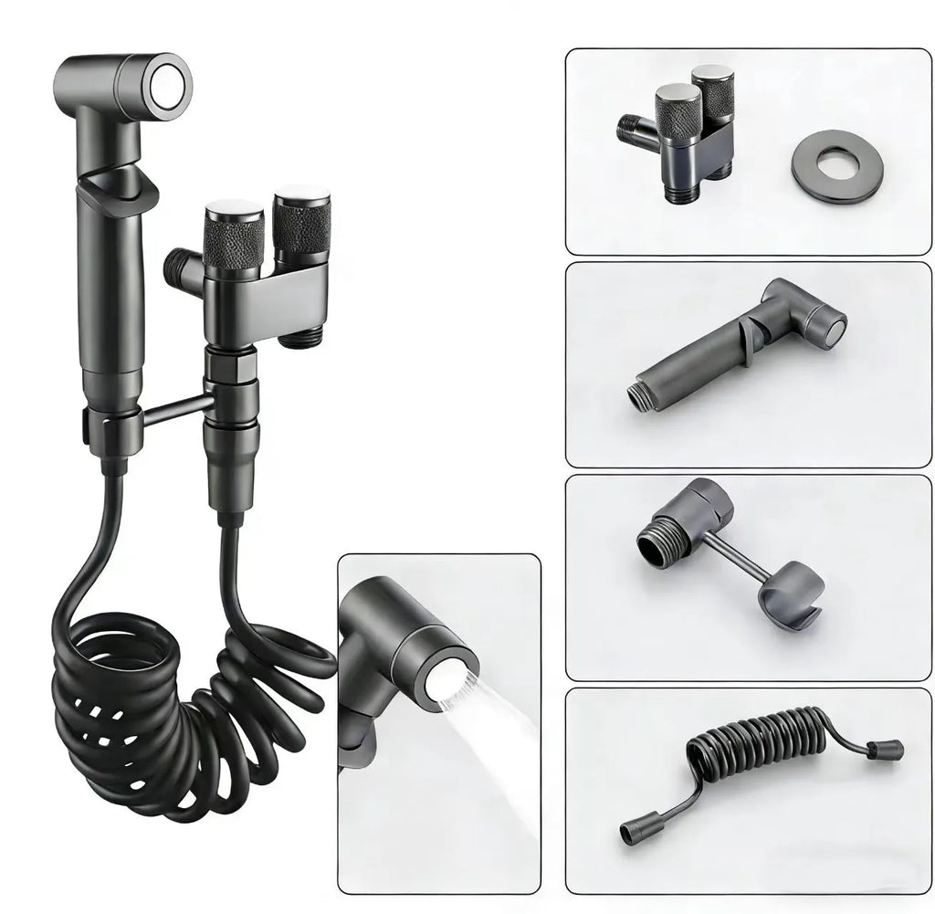 Pistolet Nettoyeur Haute Pression WC – Kit Complet Anti-Fuite pour Salle de Bain (Gris Métallisé)